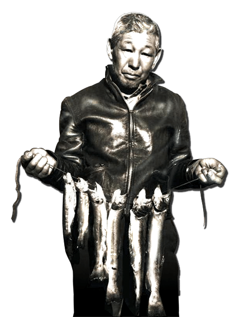 a Japanese-American fisherman with his catch